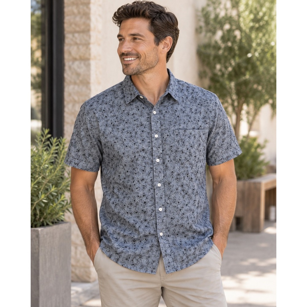 Zyia Active Button Front Shirt Blue Floral Short Sleeve Collared XL Traveler